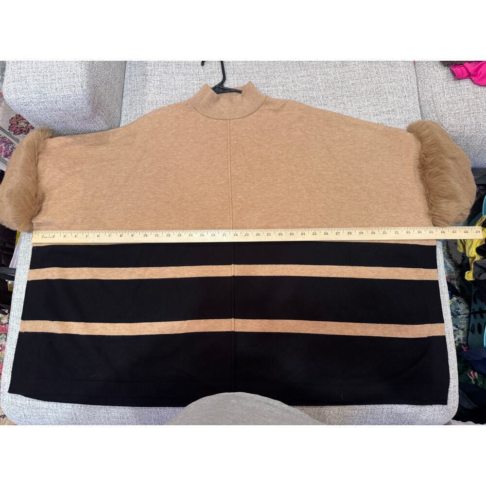 Philosophy Mock Neck Stripe Fur Cuff Poncho Sz XL - Picture 12 of 14